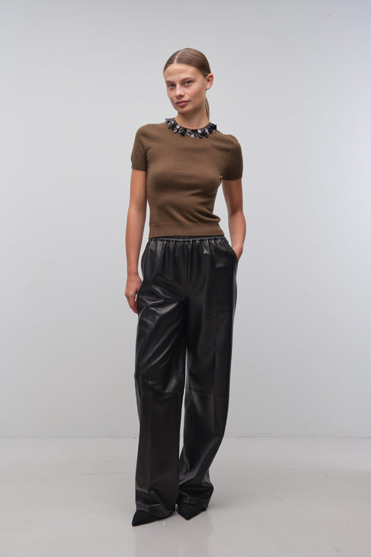 Sophie Knit Top Dark Ochre Black - Simkhai