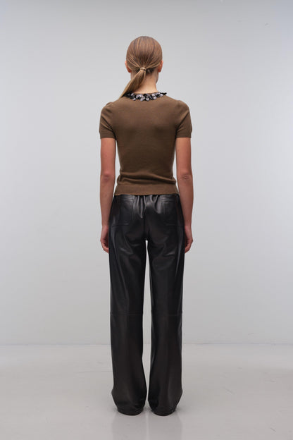 Sophie Knit Top Dark Ochre Black - Simkhai