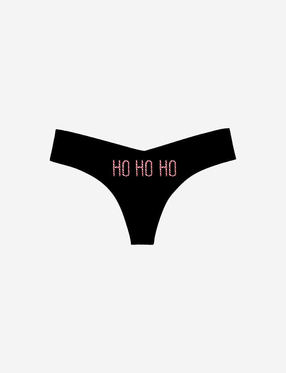 Thong With Appliqué Ho Ho Ho Black - Commando