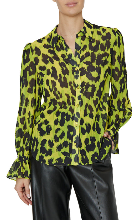 Lacey Cheetah Print Blouse Green Cheetah - Milly