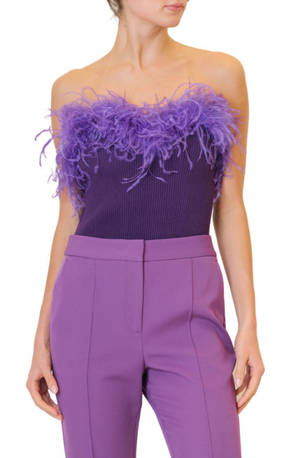 Strapless Feather Knit Top Purple - Milly
