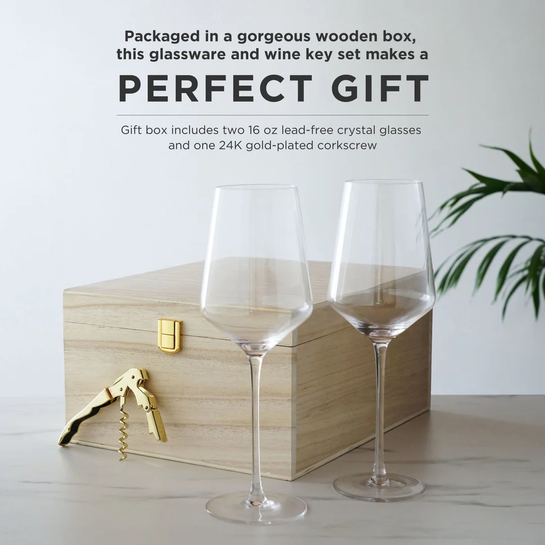 Crystal Wine Glass And Corkscrew Gift Box Set - Viski