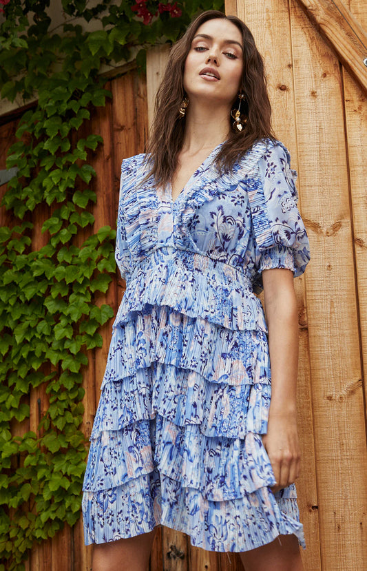 Zoya Chiffon Dress Blue - Hale Bob