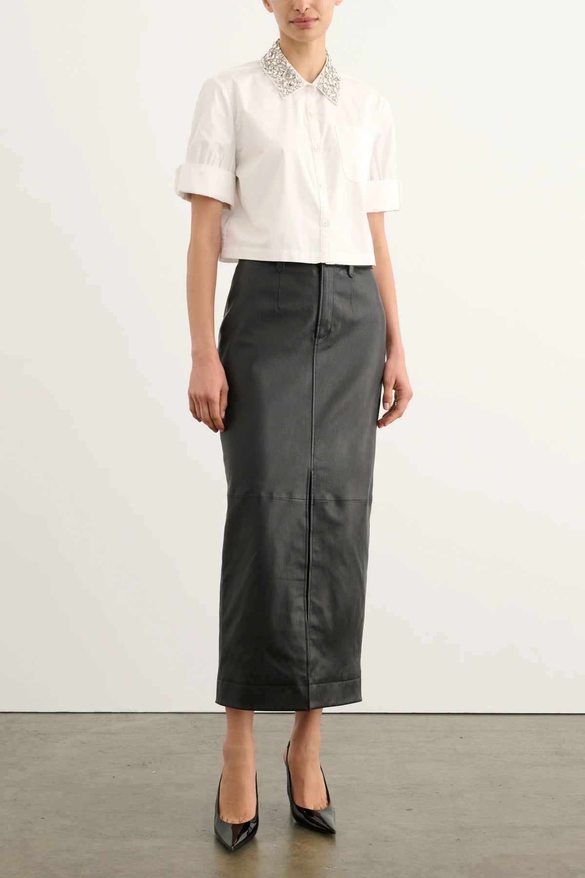 Zadie Combo Cropped Button-Down Shirt Optic - Toccin