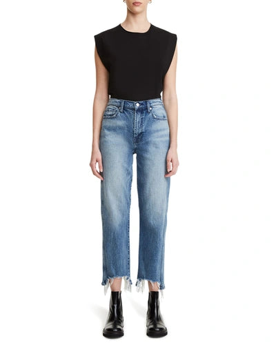 7 For All Mankind - High Waist Cropped Straight With Frayed Hem