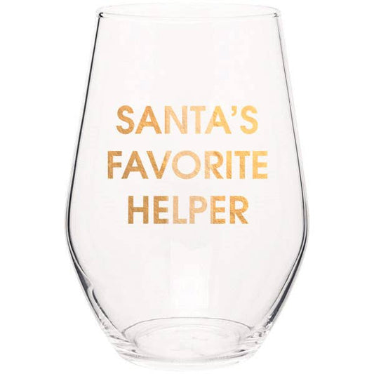 "Santa's Favorite Helper" Stemless Wine Glass - Chez Gagne