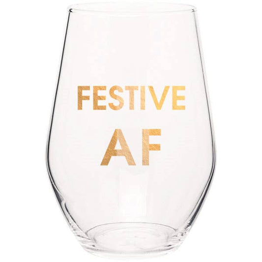 "Festive AF" Stemless Wine Glass - Chez Gagne