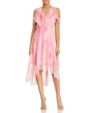 Clintona Ruffled Cold-Shoulder Silk Midi Dress Pink - Elie Tahari
