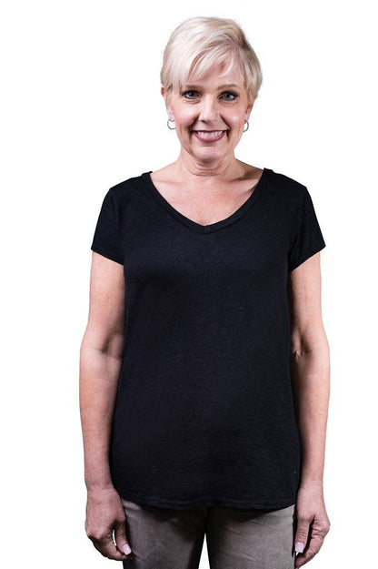 Remington V-Neck Cotton Tee Black - Tees By Tina