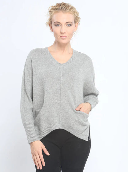 Zoe Couture Batwing Pocket V Neck In Cashmere