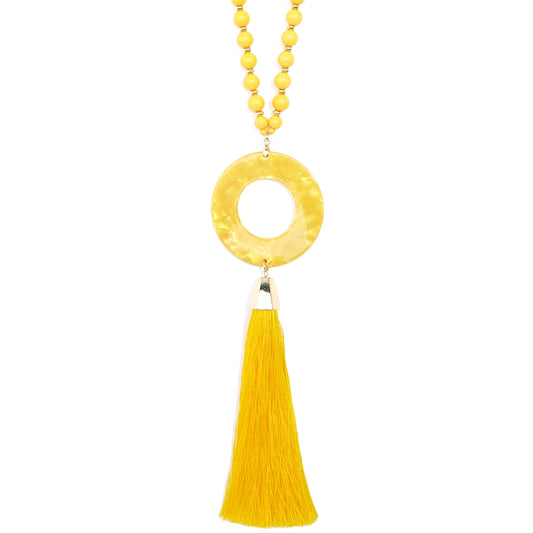 Beaded Acetate Pendant Necklace with Tassel - ZENZII Jewelry