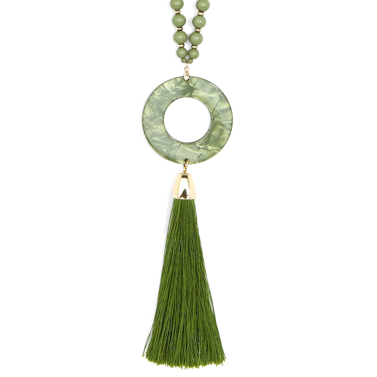 Zenzii Jewelry Beaded Acetate Pendant Necklace with Tassel