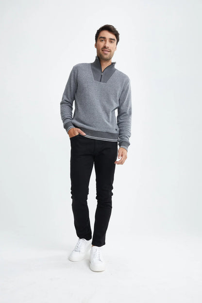 Charcoal Quarter Zip Knit Sweater - Stone Rose