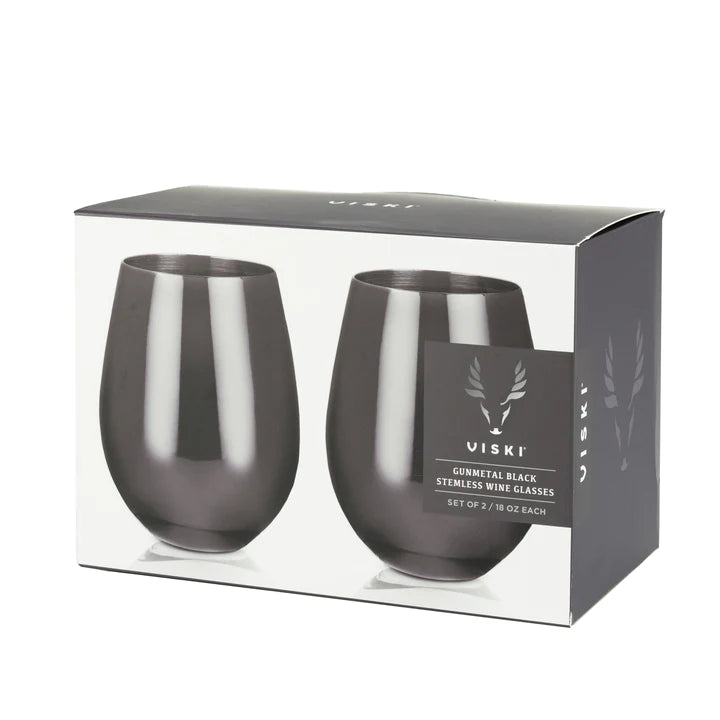 Viski Warren: Gunmetal Black Stemless Wine Glasses