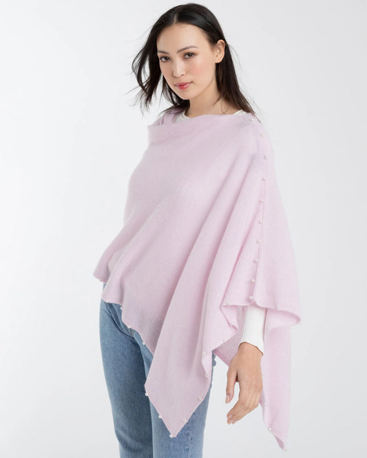 Cashmere Pearl Trim Poncho Beach Pink - Jackie Z Style Co.