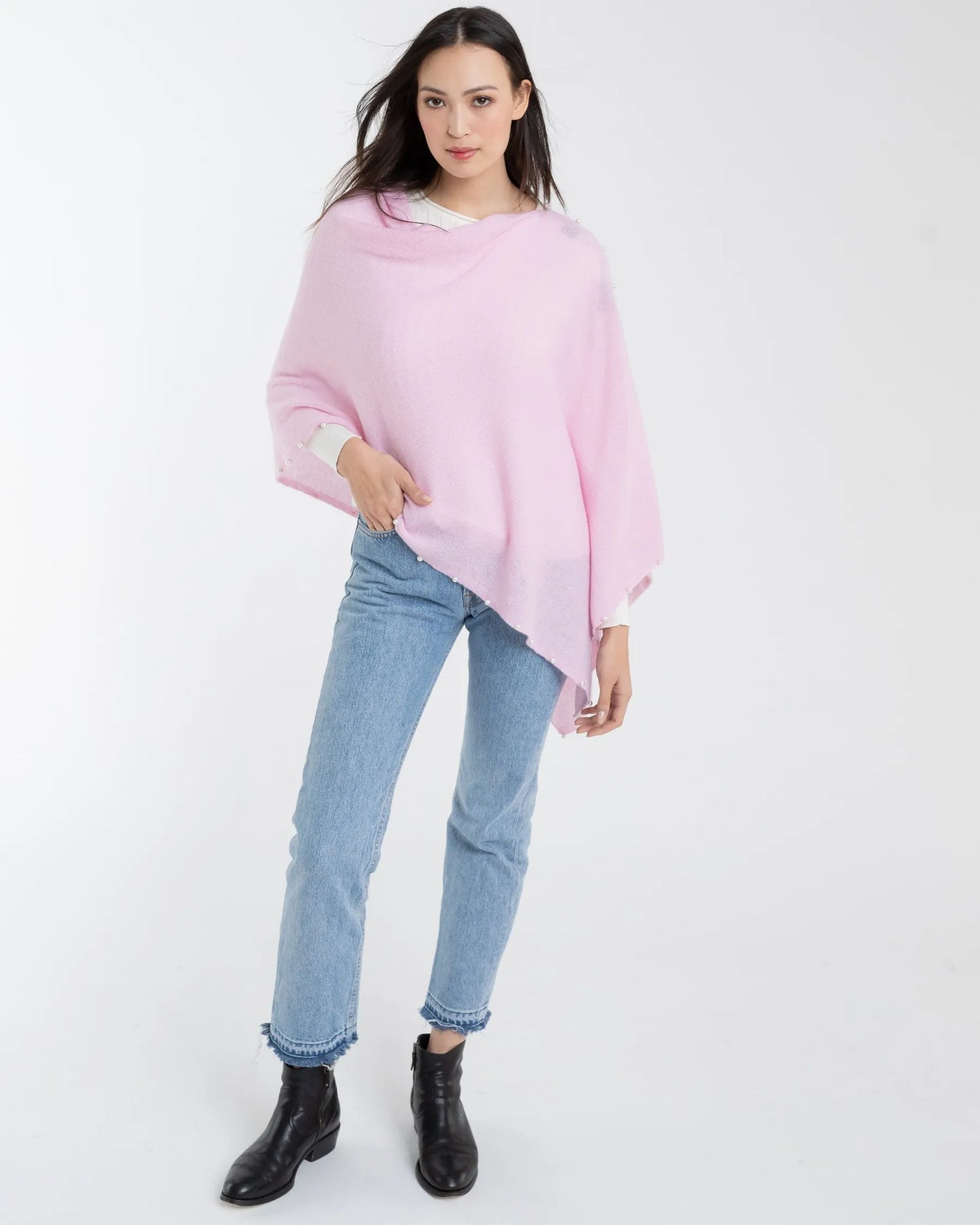 Cashmere Pearl Trim Poncho Beach Pink - Jackie Z Style Co.