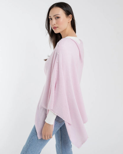 Cashmere Pearl Trim Poncho Beach Pink - Jackie Z Style Co.