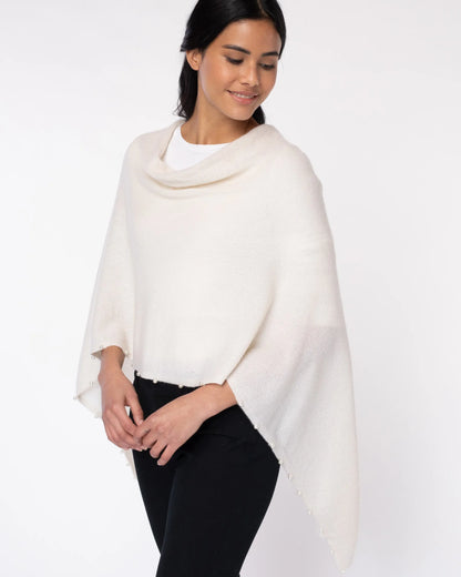 Cashmere Pearl Trim Poncho White - Jackie Z Style Co