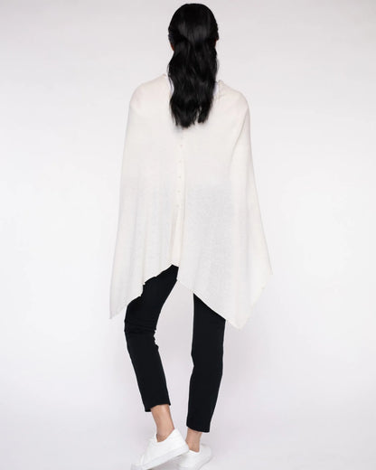 Cashmere Pearl Trim Poncho White - Jackie Z Style Co