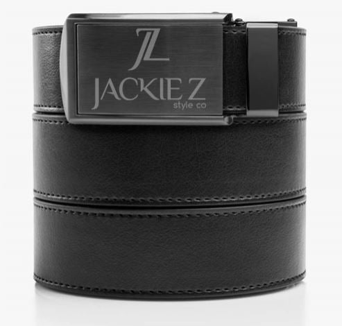 Classic Black Strap with Custom Jackie Z Graphite Buckle - Slide Belts