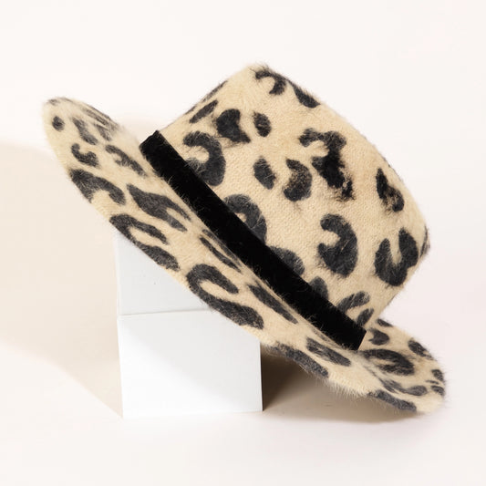 Leopard Print Faux Fur Fedora Hat - Collections By Fame Accessories