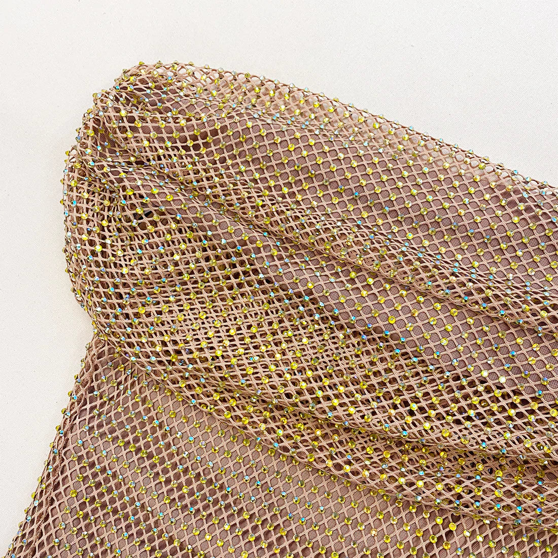 Self-Portrait Tan Rhinestone Fishnet Dress - Stylemyle