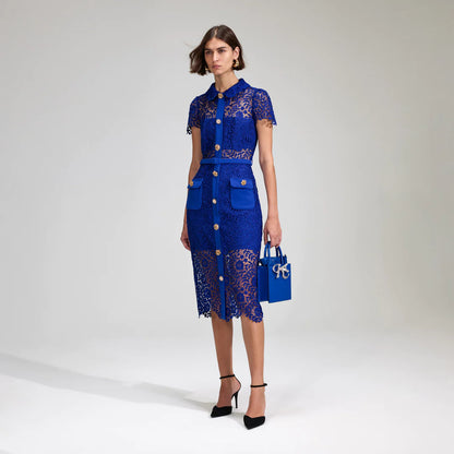 cobalt rose lace button midi dress Cobalt Red Floral Lace Strapless Column Midi Dress
