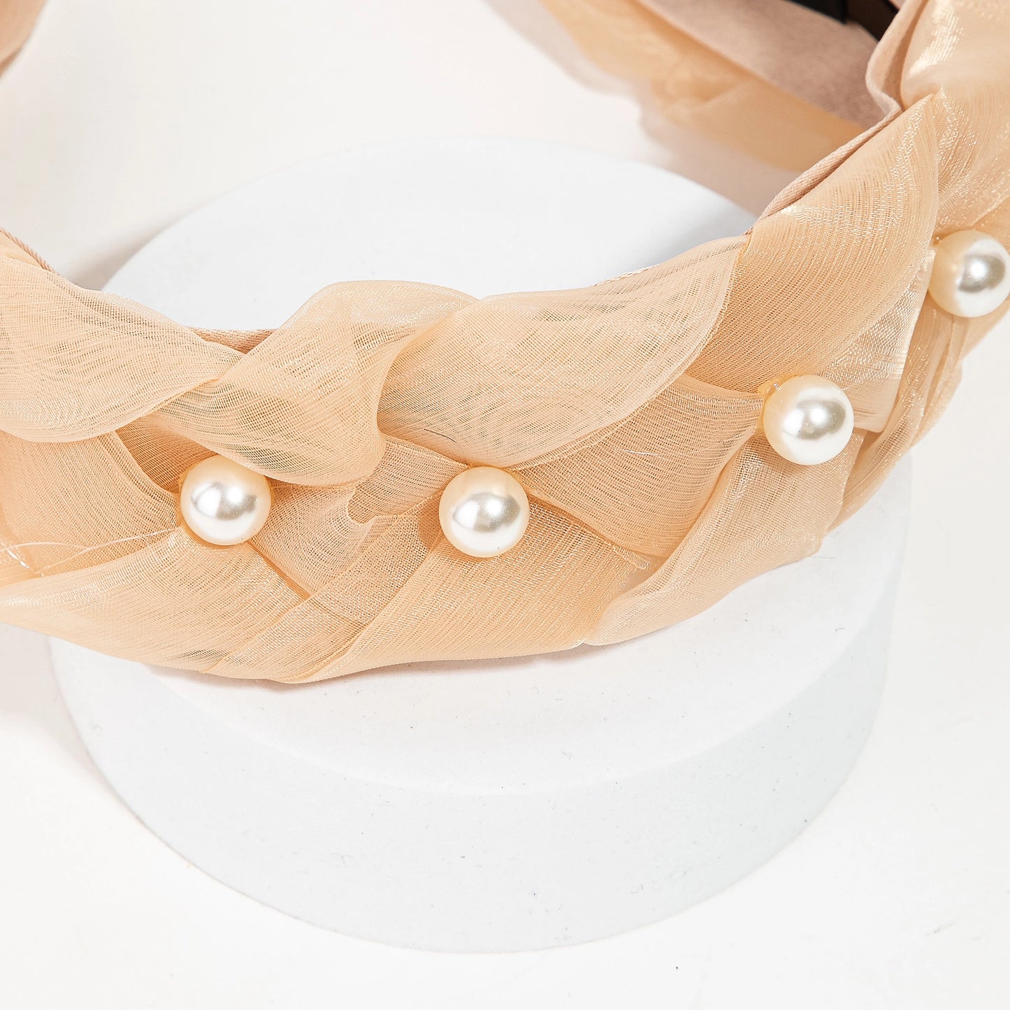 Collections By Fame Accessories Sheer Fabric Braided Pearl Headband
