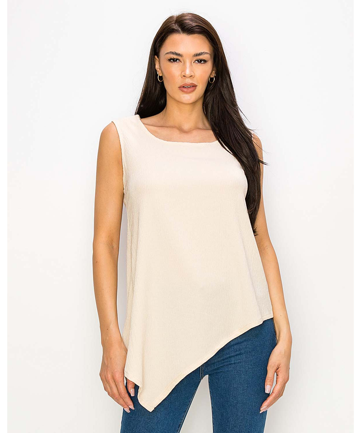 Crinkle Asymmetrical Pointed Tank Top Butter - Last Tango