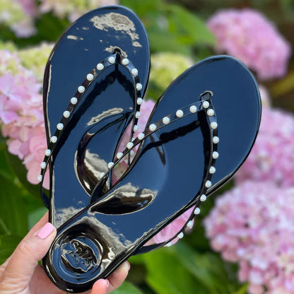 Solei Indie Black Patent with White Pearl Sandal
