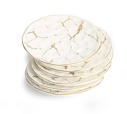 Set Of 4 White Porcelain Salad Plates With Gold Design - Jackie Z Style Co.