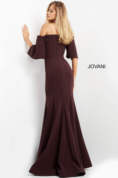 Jovani - Split Sleeve Off The Shoulder Evening Dress Plum 