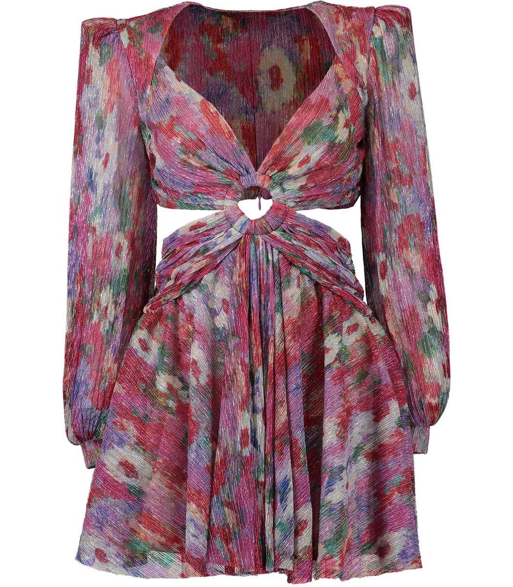 PatBO - Printed Lurex Cutout Mini Dress Pink Multi PatBO - Printed Lurex Cutout Mini Dress Pink Multi