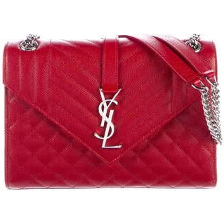 Red Medium Envelope Bag Silver Hardware - Saint Laurent